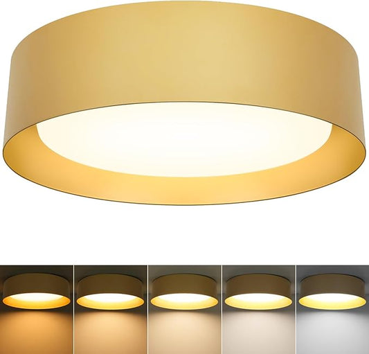 BrightHome Flush Mount Ceiling Light, 13in 2600LM 25W(300W Equiv), LED Ceiling Light Fixture 5CCT 2700K 3000K 4000K 5000K 6000K,Dimmable Ceiling Lamp for Bedroom Bathroom Hallway,Polished Gold Finish