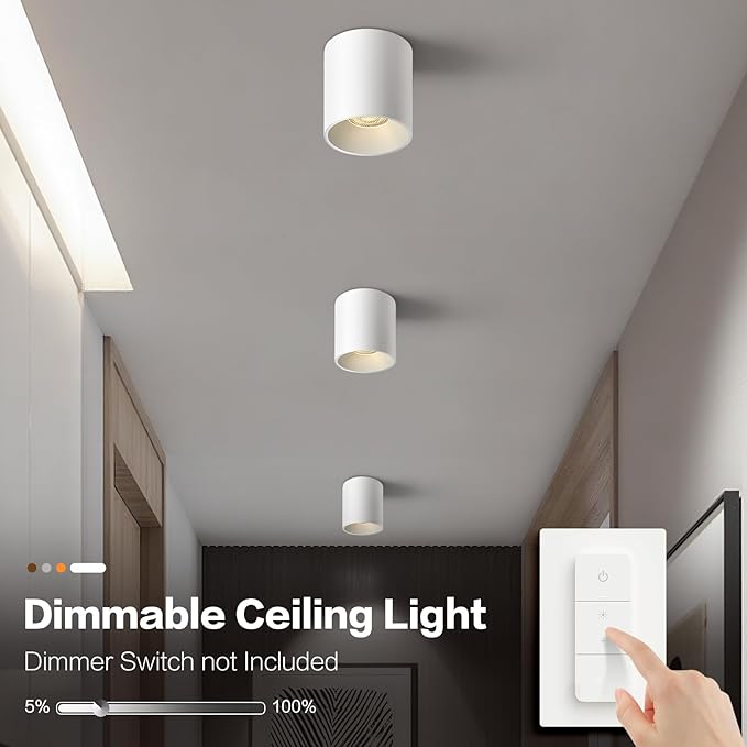 OKELI Modern LED Cylinder Ceiling Lights, White Dimmable Hallway Living Room Kitchen Flush Mount Ceiling Lamps COB 20W 4000K 3Pack
