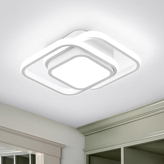 CANEOE Small Ceiling Light, Square Modern LED Ceiling Light Fxitures, Cool White Hallway Light Fixture Ceiling for Bedroom Kitchen Living Room Study Asile Lamp Corridor Lights (White)