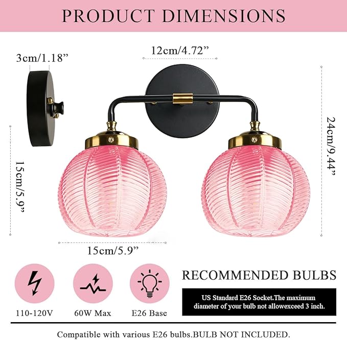 Modern Vanity Light Pink Bathroom Decor Black Bathroom Light fixtures Indoor Wall Sconce Vanity Lights Over Mirror Wall Mount Lights Vintage Gold Sconces Farmhouse Lighting Fixture