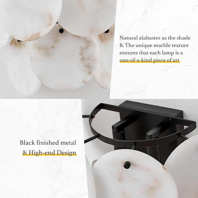 Modern Alabaster Sconce Lighting for Living Room, Contemporary Wall Sconces, Marble Sconce Wall Light Fixtures for Bedroom Entryway Bathroom, 1 Pack