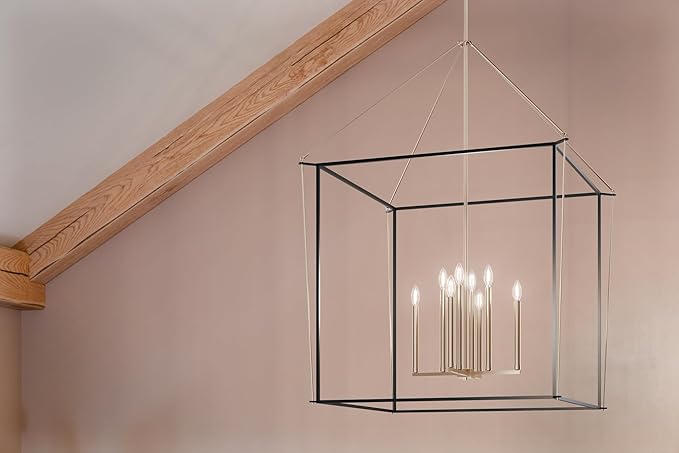 Kichler Eisley 8-Light 2 Tier Foyer Pendant, Soft Modern Light in Polished Nickel and Black, Sloped Ceiling Compatible, for Grand Foyer or Great Room (50" x 34.75" x 34.75"), 52629PN