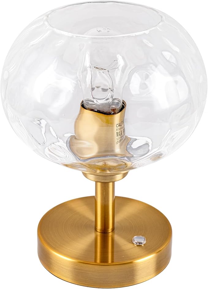 Touch Control Hammered Glass Table Lamp Brass Gold Portable Dimmable Brightness Small Nightstand Light 3-Way Stepless Dimming Bedside Bedroom Living Room (Clear Glass & Gold)