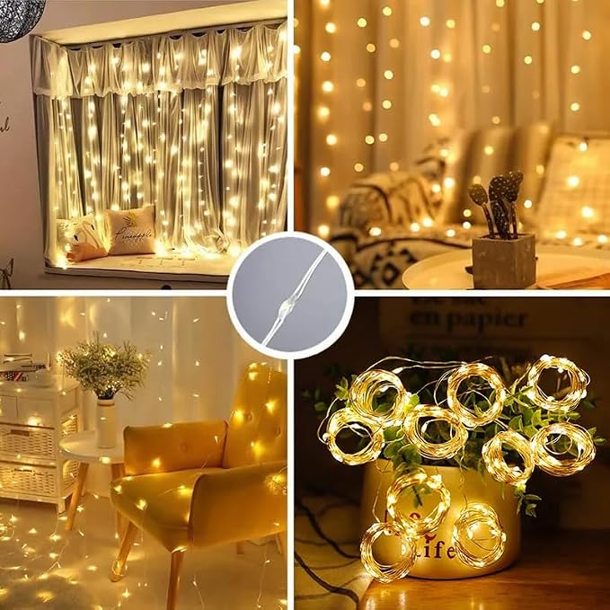 300 LED Warm White Fairy Curtain Lights – 3m USB Plug-in String Lights with Remote Control, 8 Modes for Indoor/Outdoor Use – Perfect for Bedroom, Weddings, Parties, and Holiday Decor (1, Warm White)