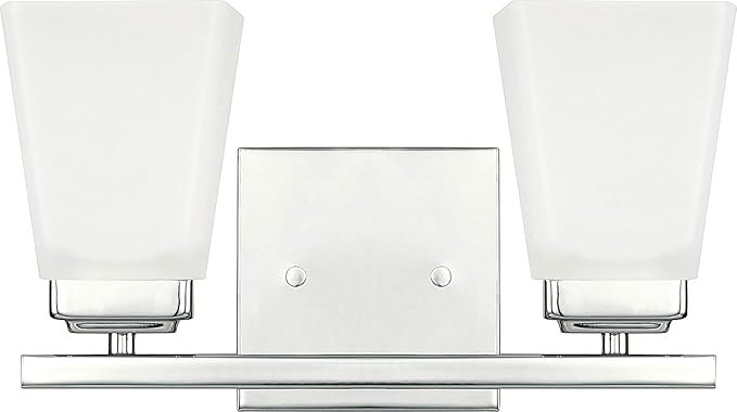 HomePlace Lighting 114421PN-334 Baxley Modern Soft White Glass Bathroom Vanity Wall Light, 2-Light 200 Total Watts, 7" H x 13" W, Polished Nickel