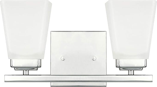 HomePlace Lighting 114421PN-334 Baxley Modern Soft White Glass Bathroom Vanity Wall Light, 2-Light 200 Total Watts, 7" H x 13" W, Polished Nickel