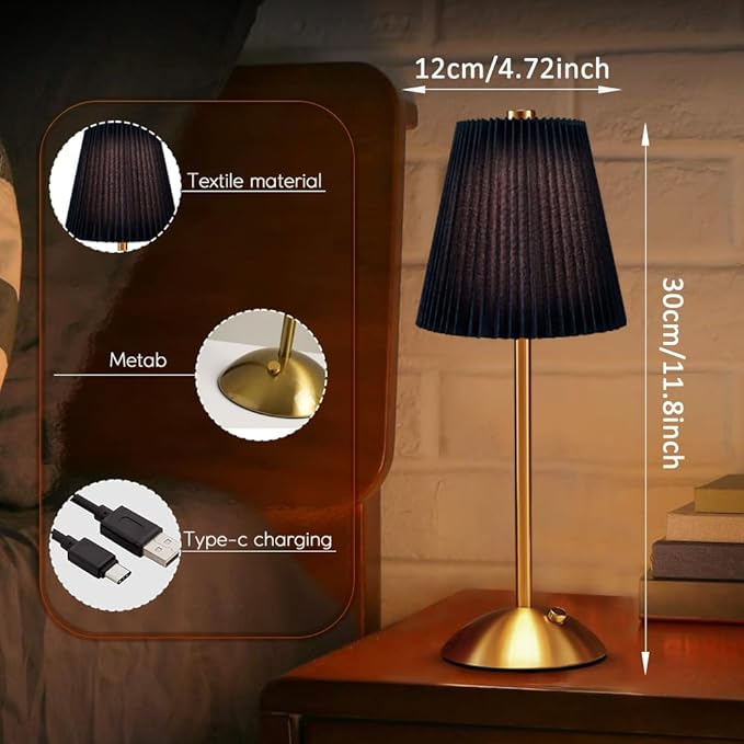 HPUFKOT LED Metal Table Lamp -Fabric Shade Desk Lamp, 3-Color LED Desk Lamp for Bedroom Nightstand,Patio Table Lamp,Night Light for Kids Nursery (Black)