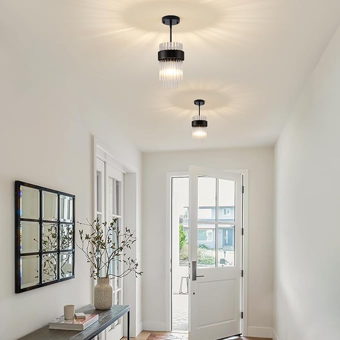 Dijiahua Black Pendant Lights Kitchen Island 3 Pack,Modern Crystal Pendant Light Fixtures Over Table, Mini Dining Room 1-Light Chandelier,Adjustable Cord Hanging Lamp for Bedroom,Hallway