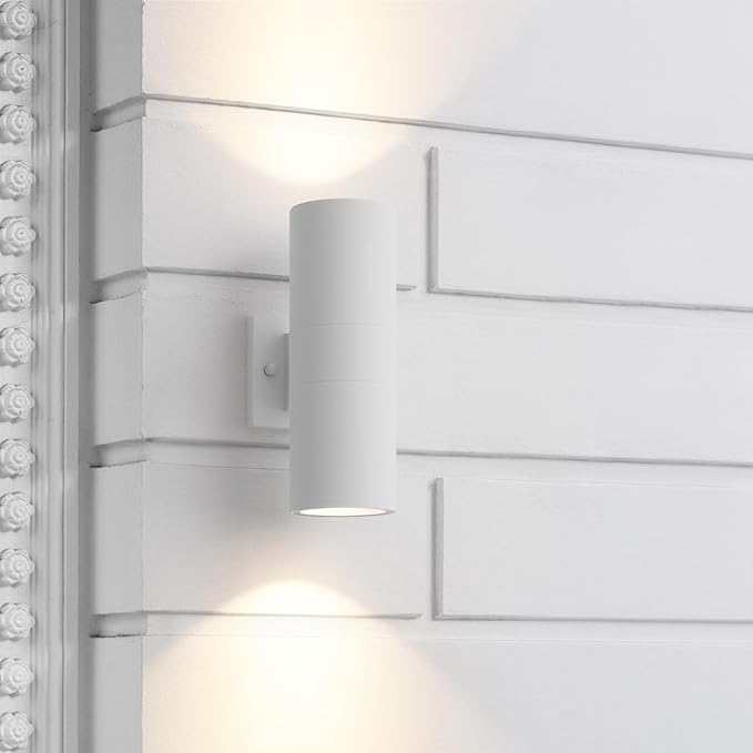 mirrea Modern Outdoor Porch Light Patio Light in 2 Lights with Aluminum Cylinder and Tempered Glass Cover Waterproof Wall Sconce 2 Pack (Matte White)