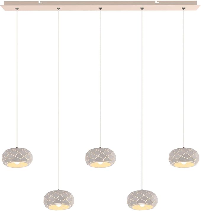 Crust 5 Mini Pendant Lighting White - LED Hanging Light Fixture for Kitchen Island, Bar, Foyer - Cluster Pendants - Dimmable, Adjustable Wire, Lamp Bulb Included