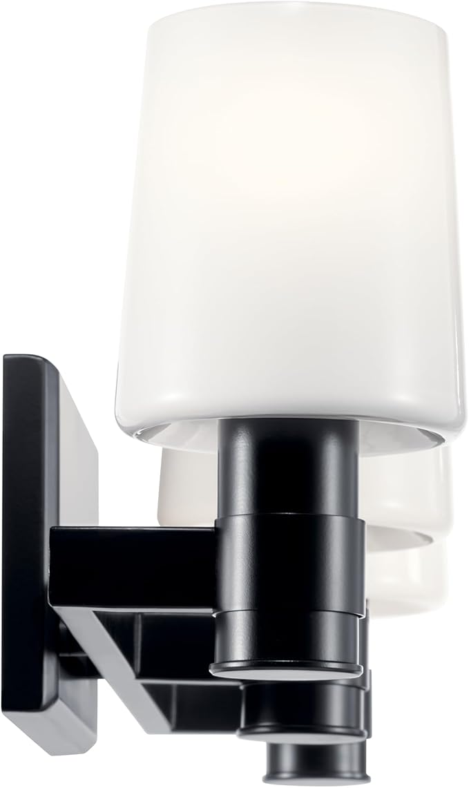 Kichler Adani 3-Light Bathroom Vanity Light Fixture, Modern Wall Lighting with Opal Glass in Black for Bathroom or Powder Room Over Mirror (8.25" x 24"), 55176BK