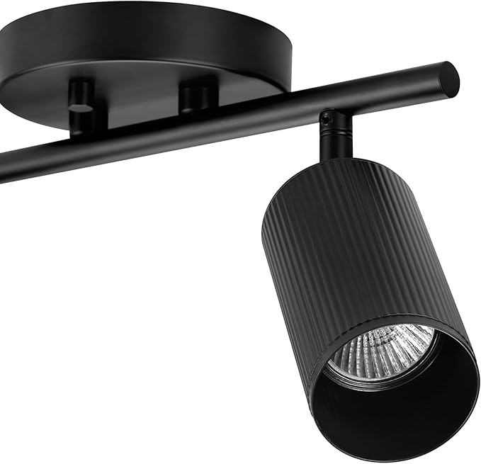 Globe Electric 64000114 2-Light Track Lighting Spotlight, Matte Black Finish, Ribbed Shades, Adjustable Heads, Compact 12-Inch Fixture, GU10 Base, Easy Installation