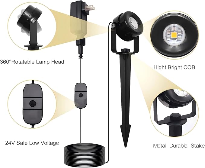 HISTAR Low Voltage Landscape Lighting with Bluetooth App Control & Remote, Outdoor Spot Lights for Fence Tree Pathway Lawn Decor, IP65 Waterproof All-in-One Permanent Outdoor Lights (6pack-RGBW)