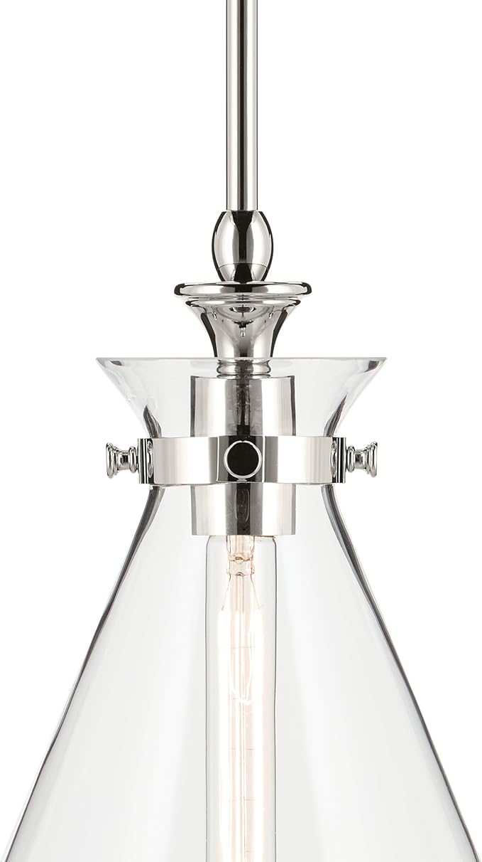 Kichler Laria 1-Light Pendant, Updated Traditional Light, Sloped Ceiling Compatible, for Kitchen with Clear Glass in Polished Nickel (14.5" x 10.5"), 52774PNCLR