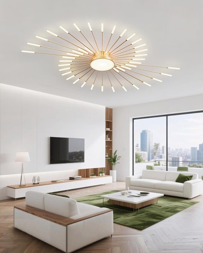 Ceiling Light Modern LED Ceiling Lamps,Flower Shape Ceiling Lights,Flush Mount Chandelier,Metal Acrylic Ceiling Lamps,Living Room Light Fixtures Ceiling for Bedroom,Dining Room(Gold,42+1 Heads)