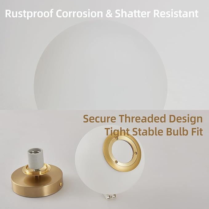 6" Modern Globe Wall Sconces, Mid Century Gold Aged Brass Wall Mounted Lamp with Globe Shade, Indoor Wall Light Fixture Ceiling Light for Bedroom Living Room Hallway Stairway.