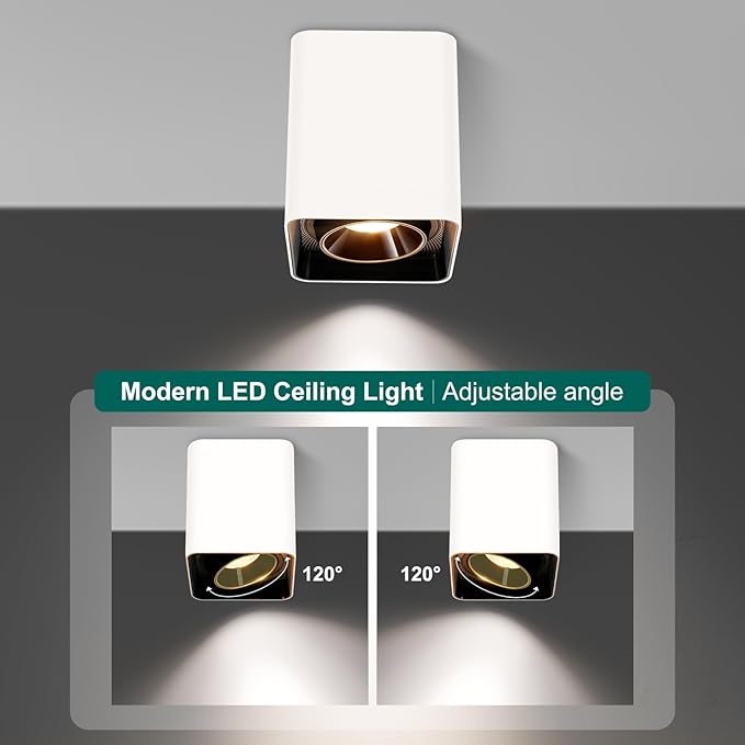 OKELI White Modern LED Dimmable Ceiling Light Fixtures for Hallway Kitchen Entryway, 20W 1300LM 2700K-6000K Flush Mount Close to Lighting, Cuboidal Ceiling-Lamps 3pack