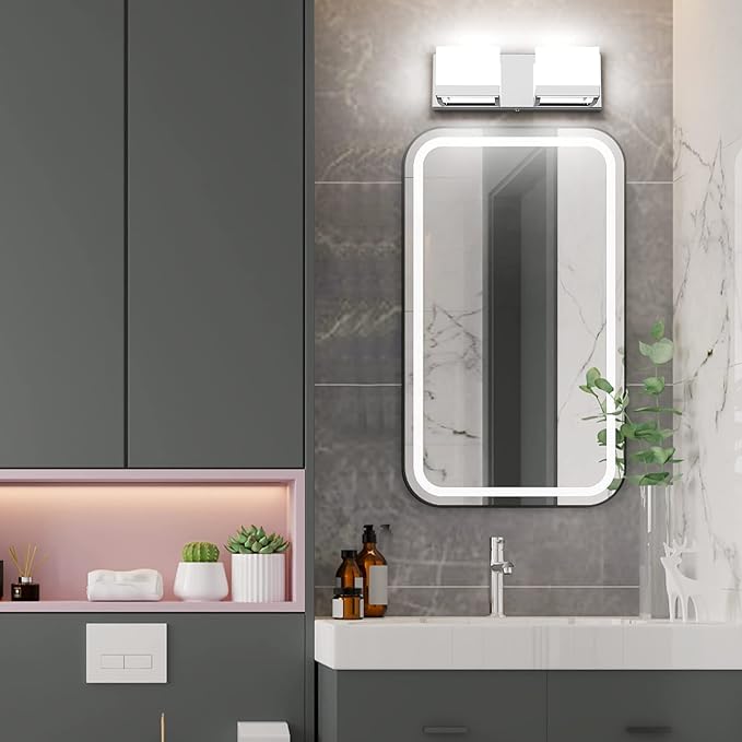 Tipace 2 Lights Modern Chrome LED Vanity Light for Bathroom Wall Light Up and Down LED Bathroom Light Fixtures Over Mirror(White Light 6000K)