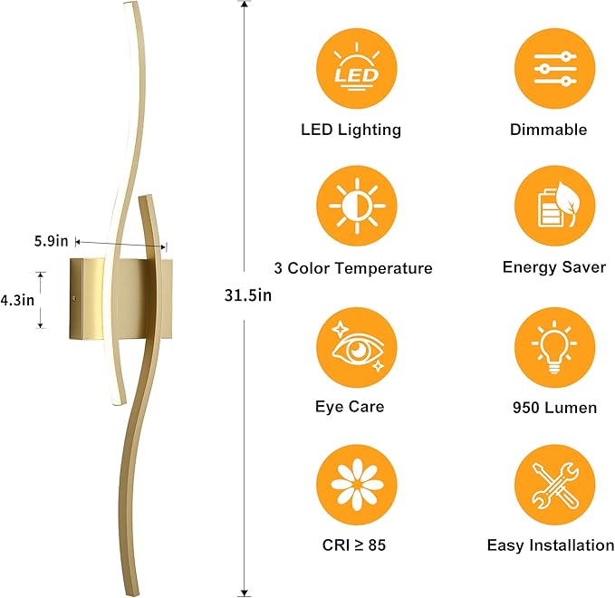 KARTOOSH 2 Pack Bathroom Vanity Lights Fixtures Over Mirror Hardwired Gold Light Fixture Wall Lights 3CCT Dimmable LED Bathroom Light Fixtures 31.5 Inch Modern Wall Sconce Picture Lights for Wall