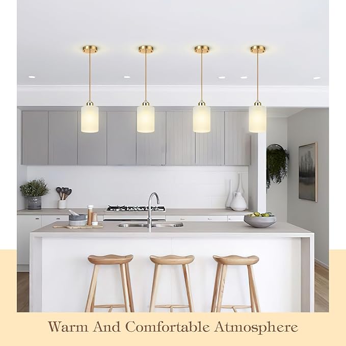 3 Pack Pendant Lights Kitchen Island, Gold Pendant Light Over Island, Modern Glass Island Lights for Kitchen,Adjustable Length, Perfect for Dining Room and Home Decor