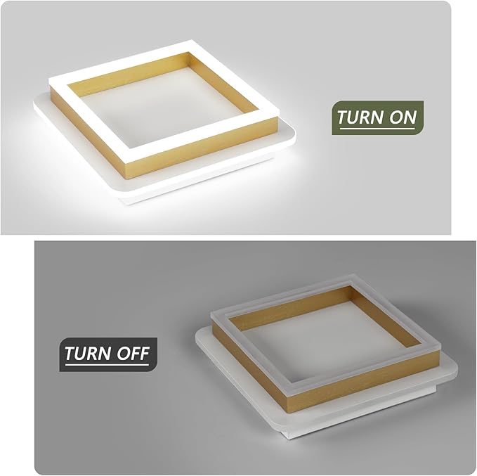 CANEOE 2 Packs Square Flush Mount Ceiling Light, 6000K Modern LED Ceiling Light Fixture, Minimalist Hallway Lighting Fixture Ceiling Lamp for Hallway Entryway Bedroom Balcony (Gold)