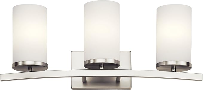 Kichler Crosby 23" Vanity Light in Brushed Nickel, 3-Light Contemporary Bathroom Light with Satin Etched Cased Opal Glass, (23" L x 8.75" H), 45497NI