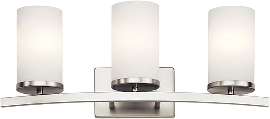 Kichler Crosby 23" Vanity Light in Brushed Nickel, 3-Light Contemporary Bathroom Light with Satin Etched Cased Opal Glass, (23" L x 8.75" H), 45497NI