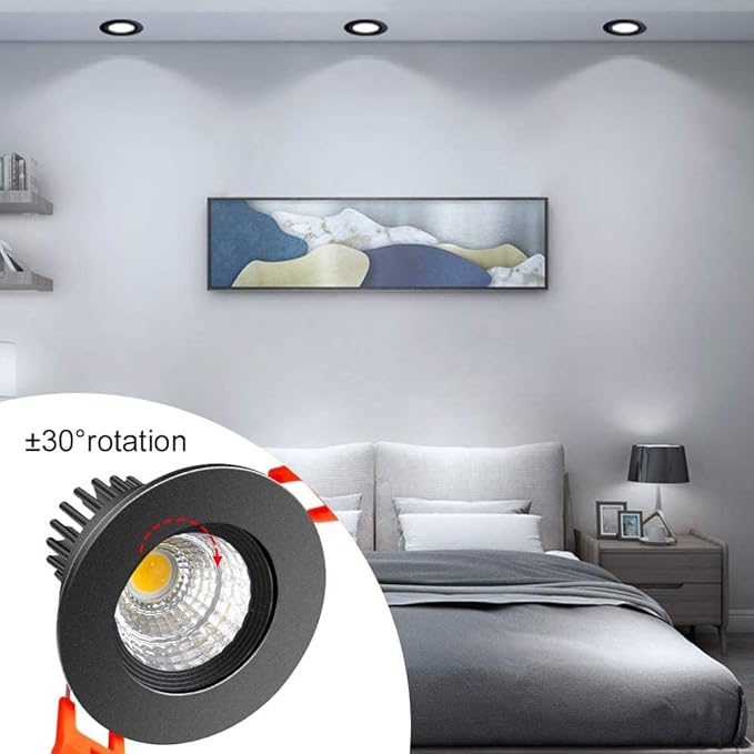 inShareplus 2 Inch LED Downlight, 3W Recessed Lighting 220LM COB Dimmable, 5000K Daylight White, CRI80, Black Trim, Ceiling Lights with LED Driver, 12 Pack