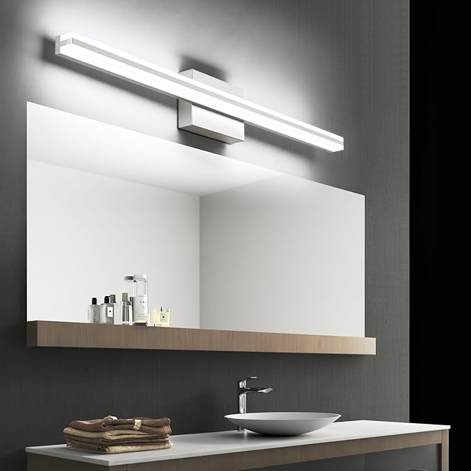 SOLFART Bathroom Vanity Light Nickel 25W 40 Inch Modern LED Bathroom Light Fixtures Over Mirror Dimmable Wall Lights