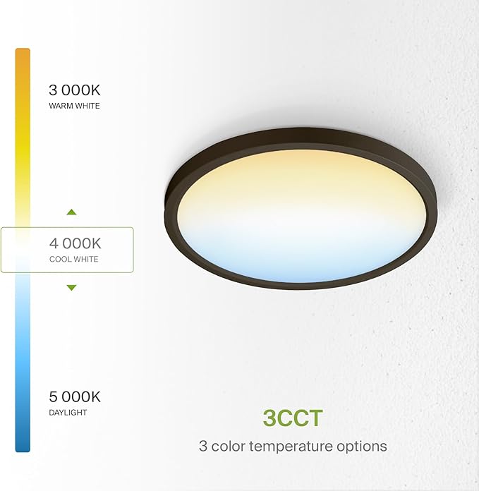 ASD LED 9" Round Flush Mount Light | 18W 1460LM 3000-5000K 120V | 3CCT, Dimmable, Ultra Slim, ETL Listed | Thin Surface Lamp, Bedroom Ceiling Lighting | Bronze, 12 Pack