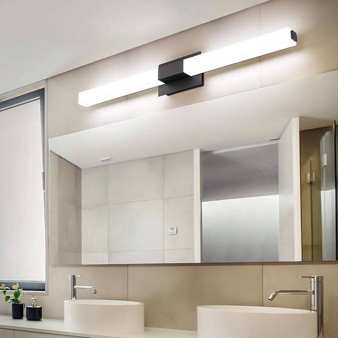 ZUZITO LED Bathroom Light fixtures 39.4in Matte Black Modern Vanity Lighting Acrylic Wall Light Bright Cool White 6000K