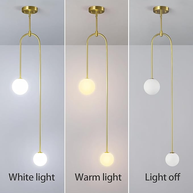 Modern Milk Glass Pendant Light 2 Light Mid Century Chandelier Small Glass Globe Gold Pendant Lights for Kitchen Island Bedroom Dining (2 Pack)