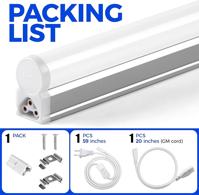 Barrina (1 Pack) T5 LED Shop Light, 4FT, 2200lm, 6500K (Super Bright White), 20W, Utility Shop Light, Ceiling and Under Cabinet Light, ETL Listed