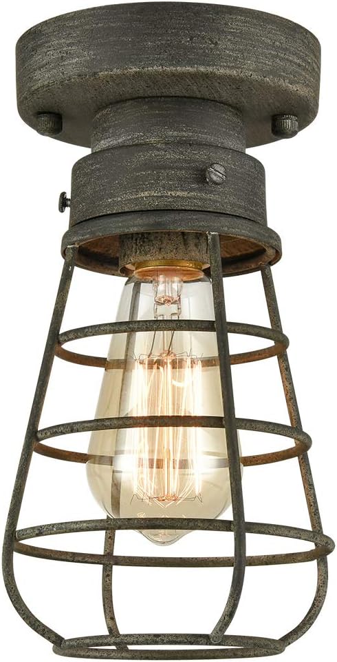 Farm Rustic Ceiling Light Fixture Small Metal Caged Ceiling Light Mini Close to Ceiling Lamp with Unique Rust Finish