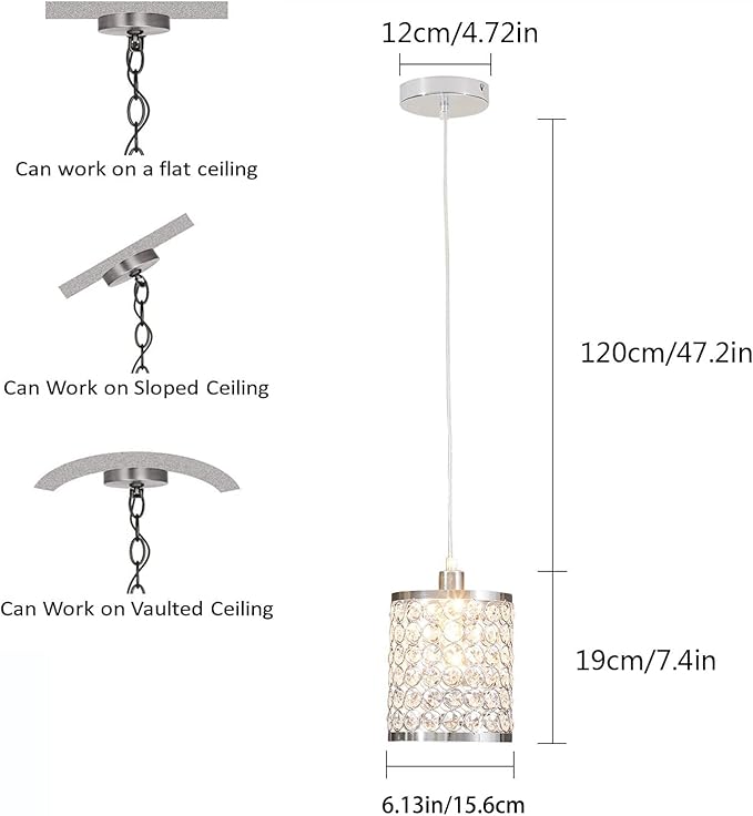 TFCFL 2 Pack Crystal Pendant Light, Modern Metal Ceiling Hanging Light Fixture with Adjustable Long Cord Chrome Finish for Kitchen Dining Room Bedroom