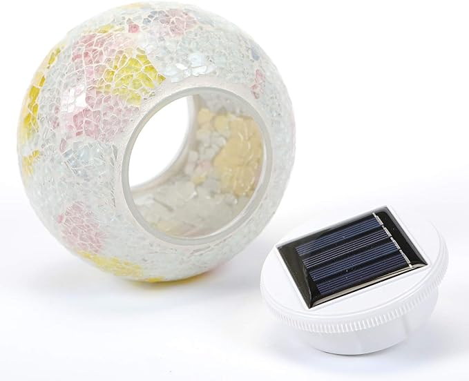 WSgift Color Changing Solar Powered Glass Mosaic Ball Led Garden Lights, Rechargeable Solar Table Lights, Outdoor Waterproof Solar Night Lights Table Lamps for Decorations, Ideal Gifts
