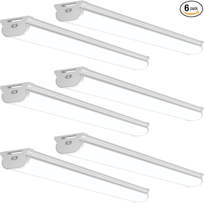Barrina LED Shop Lights 4FT, 6500K Super Bright White, 45W, 5000LM, Hidden Wiring, Linkable 4FT Light Fixture Cord with ON/Off, Frosted Cover, LED Ceiling Light for Workshop, Garage, Kitchen, 6 Packs
