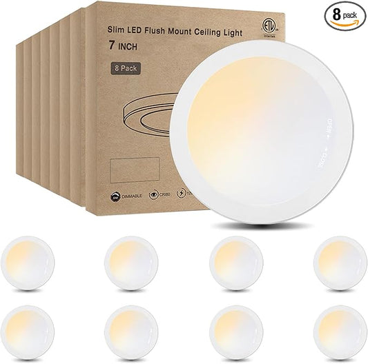 ETL Certified 7 inch LED Ceiling Light Flush Mount Dimmable Ultra Slim Round Flat Ceiling Lamps 5CCT-2700K/3000K/3500K/4000K/5000K LED Ceiling Lights for Kitchen,Bathroom,Hallway 8 Pack(White)