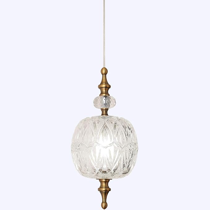 Antique Delicate Decorative Pattern Glass Ceiling Pendant Lighting Adjustable Mini Pendant Light for Kitchen Island Dining Room Bedroom with Original Design