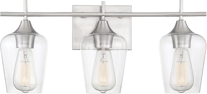 Savoy Essentials 8-4030-3-SN Octave Bohemian Clear Glass Bathroom Vanity Wall Light, 3-Light 180 Total Watts, 10" H x 21" W, Satin Nickel