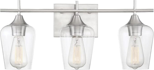 Savoy Essentials 8-4030-3-SN Octave Bohemian Clear Glass Bathroom Vanity Wall Light, 3-Light 180 Total Watts, 10" H x 21" W, Satin Nickel