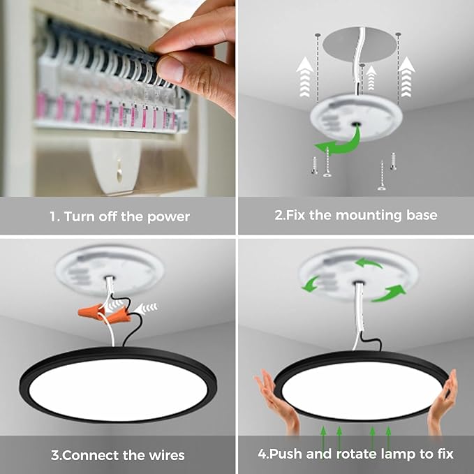 zemty 19 Inch LED Ceiling Lights with Night Light 1800K, 36W 3600lm Light Fixtures with Remote Control, 3000K-6500K Adjustable, Dimmable Low Profile Ceiling Lamp for Bedroom Dining Room Kitchen-Black