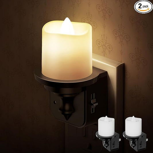 Flameless Candle Night Light, Night Lights Plug into Wall 2 Pack, LED Candle Night Light with Light Sensor, 0-100LM Dimmable Nightlight Plug in, 3000K Soft White Nightlight for Kids Hallway Bathroom