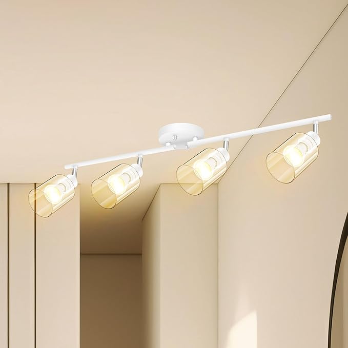 BoostArea 4-Light Bathroom Light Fixtures, White Modern Vanity Wall Lights with Clear Glass Shade, Flexibly Ceiling Light for Mirror Kitchen Living Room Hallway Cabinet Porch