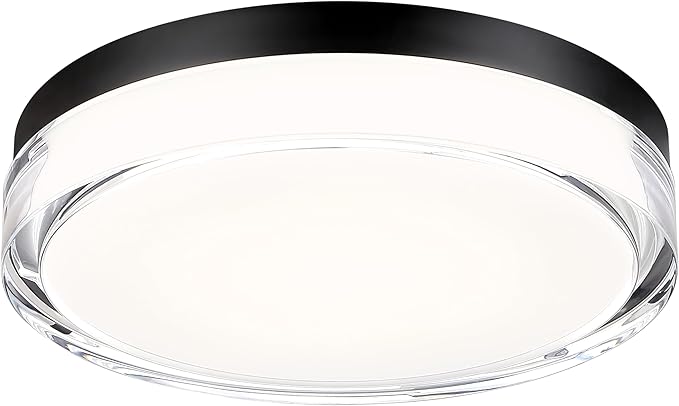 12 inch Flush Mount Ceiling Light Fixture, 3CCT LED Ceiling Lights, Black Modern Dimmable Lighting for Hallway Bathroom, Crystal Prismatic Featured, 3000K/4000K/5000K