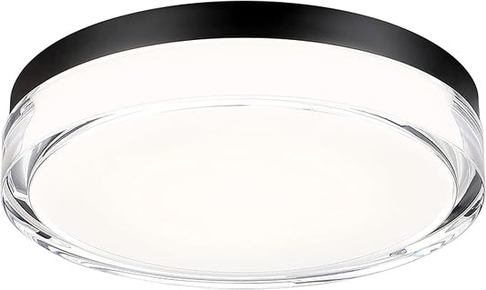 12 inch Flush Mount Ceiling Light Fixture, 3CCT LED Ceiling Lights, Black Modern Dimmable Lighting for Hallway Bathroom, Crystal Prismatic Featured, 3000K/4000K/5000K