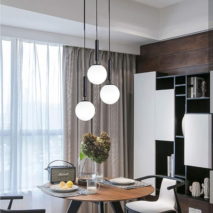 KCO Lighting Black Globe Pendant Light Mid Century Modern Pendant Lights Kitchen Island Industrial Farmhouse Round Glass Pendant Lighting Single Hanging Light Fixture (Black)