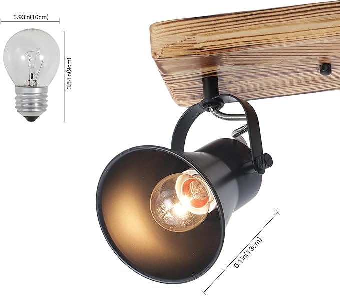 3-Light Track Lighting Kit, Wood Semi Flush Mount Ceiling Light with 3 Rotatable Heads – Modern Farmhouse Kitchen Lighting Fixtures Ceiling for Living Room, Bedroom, Hallway, Bathroom