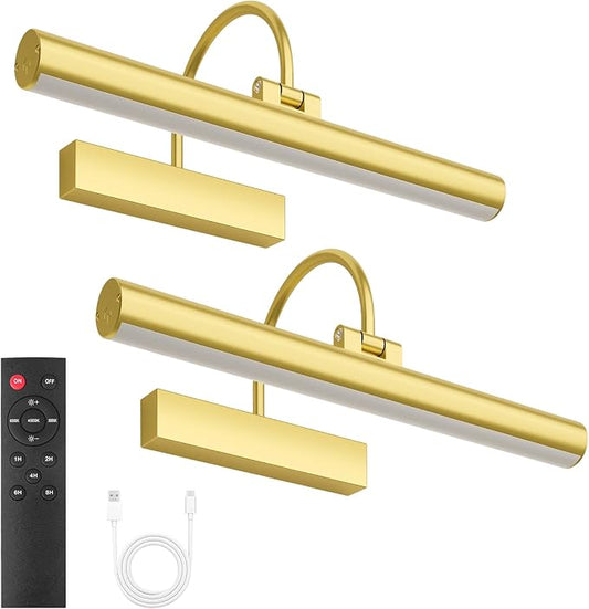 Bridika Picture Light for Wall with Remote, Rechargeable Battery Operated Picture Light, 3 Color Modes and Dimmable Classic Art Lights for Paintings, Gallery, Bedroom, Bathroom with Timer Gold 2