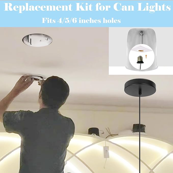 Kiven Instant Light Conversion Kit for 4/5/6inch Hole,Green Farmhouse Lighting Recessed Can Light Conversion Kit to Pendant with E26 Screw-in Adapter for Kitchen Island Living TB2776
